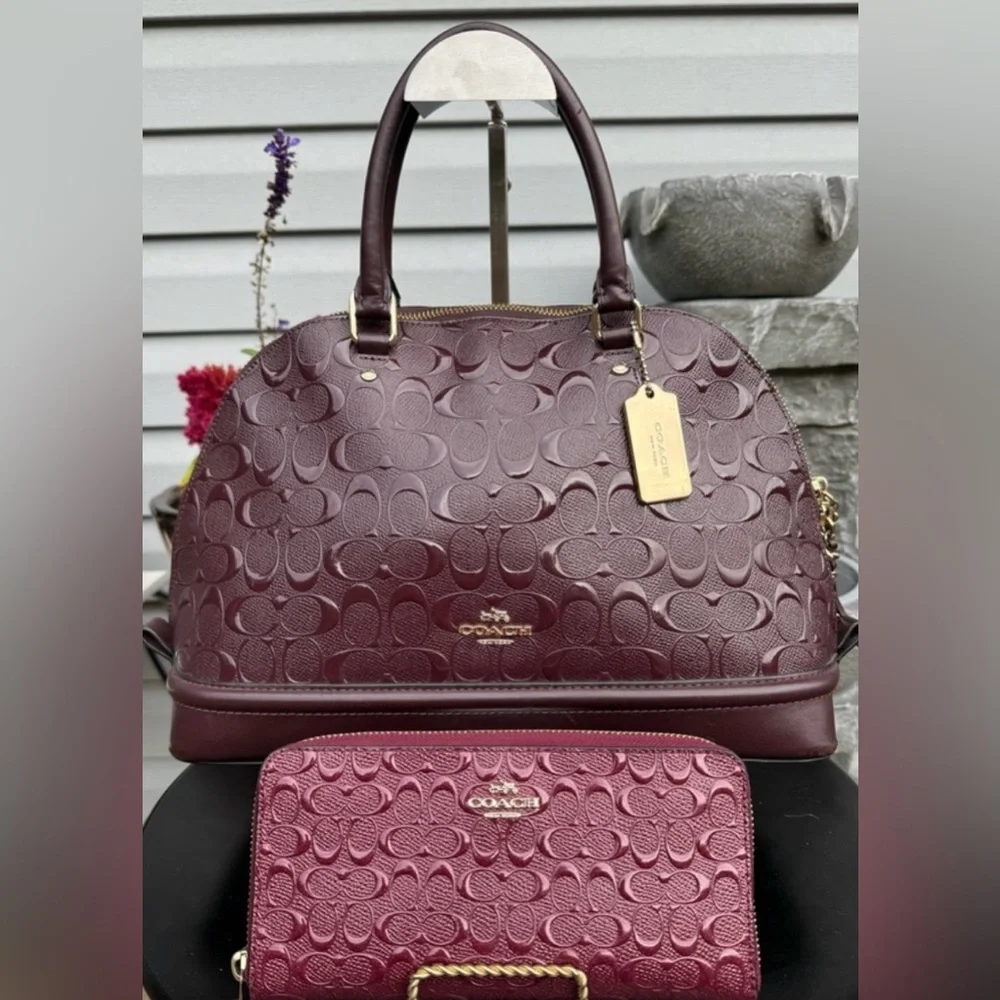 Coach Project/Rehab Maroon Embossed Satchel and Wallet Set - Picture 1 of 7